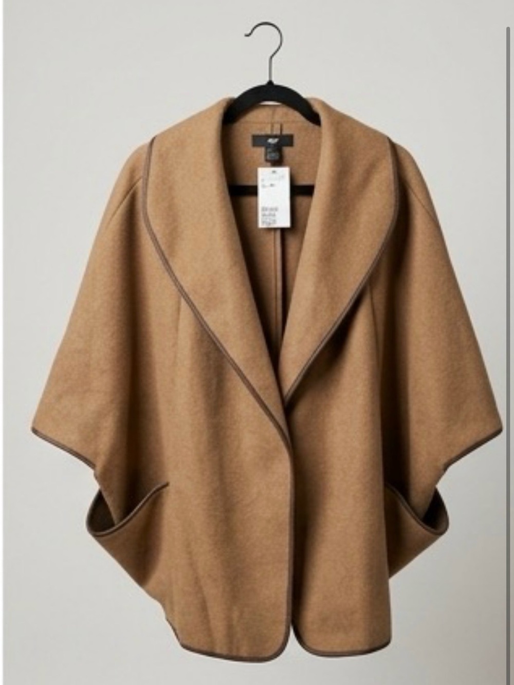 H&M Camel Shawl-Collar Cape with Contrast Trim